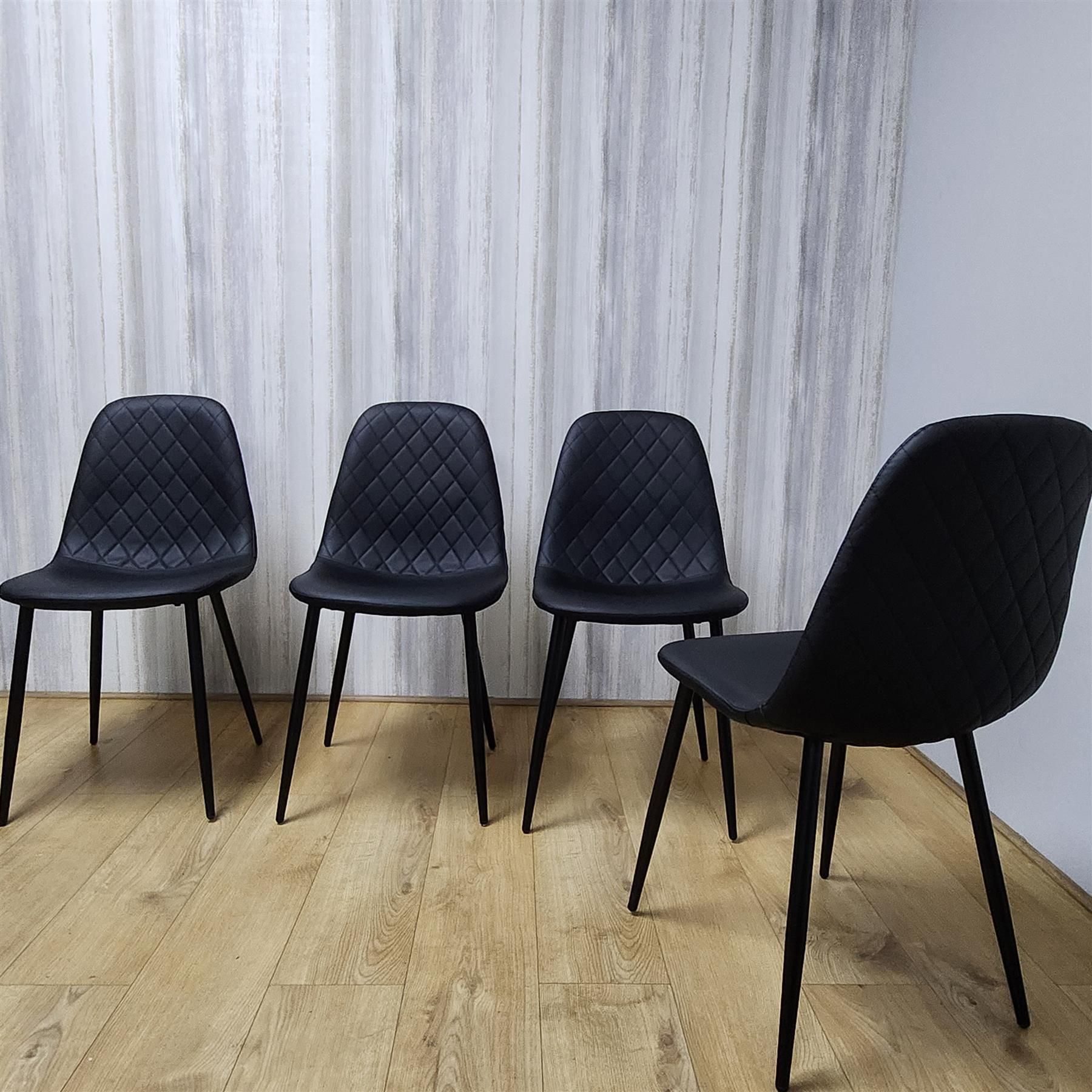 KOSY KOALA Modern Rectangle Glass Dining Table With 4 Black Gem Pattern Chairs