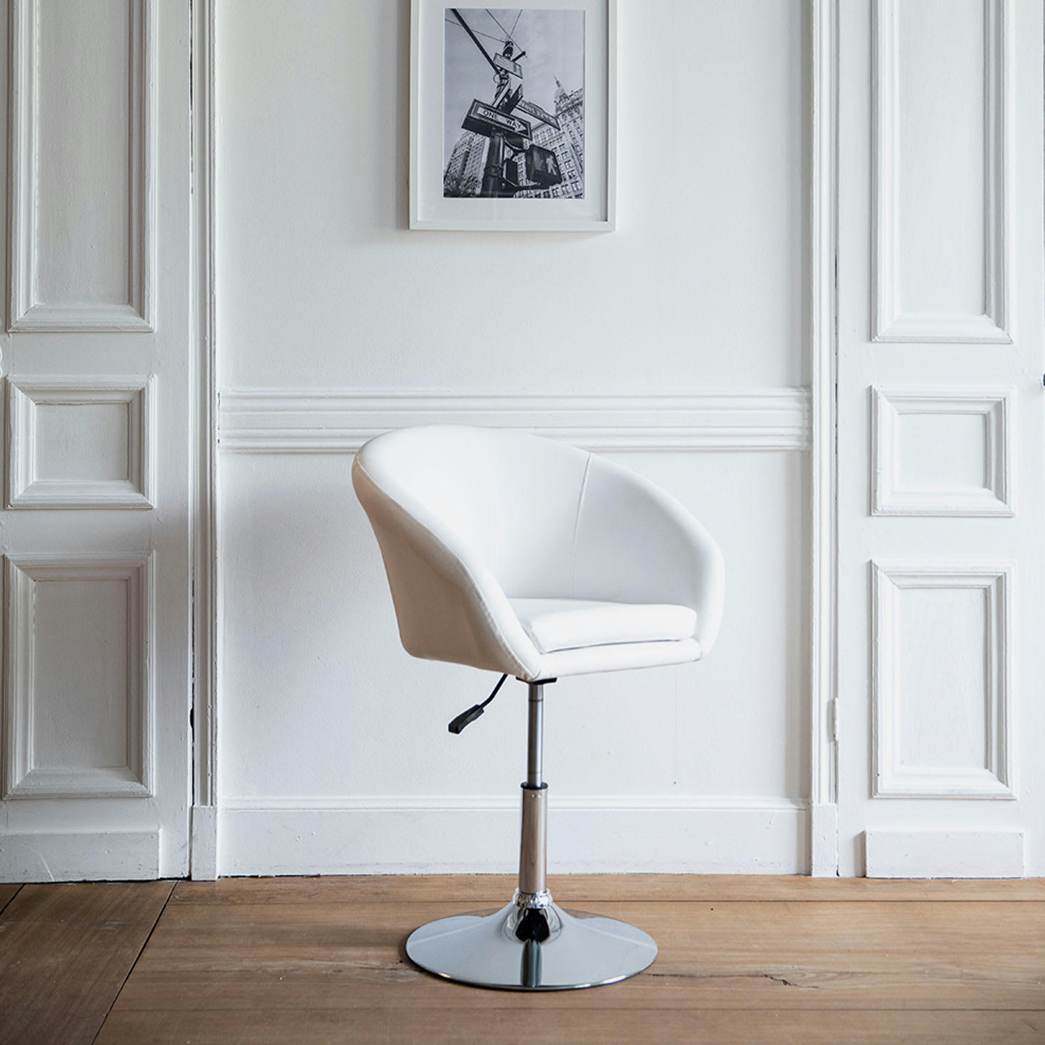 GABIN - Tabouret de bar réglable en simili blanc