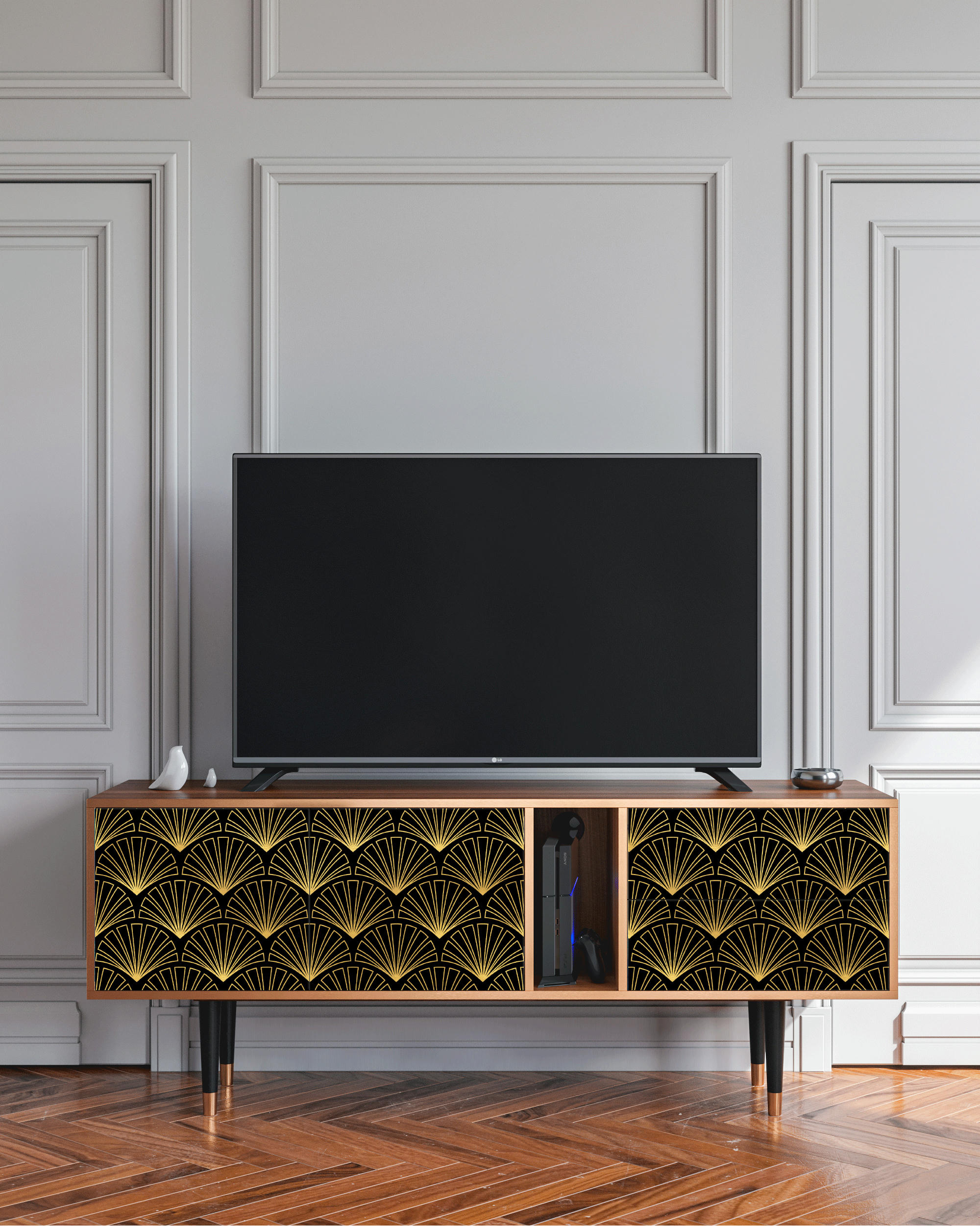 BIRD OF JUNO - Meuble TV  noir 2 tiroirs et 2 portes L 170 cm