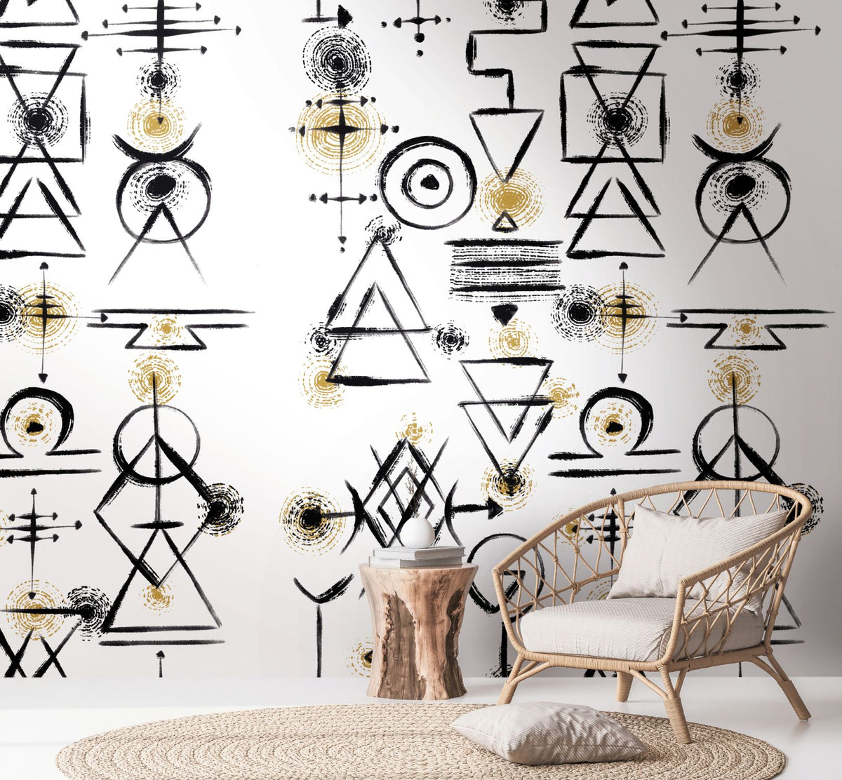 Livingwalls fotobehang etnisch motief wit, zwart en goud - 159 x 280 cm - AS-391981