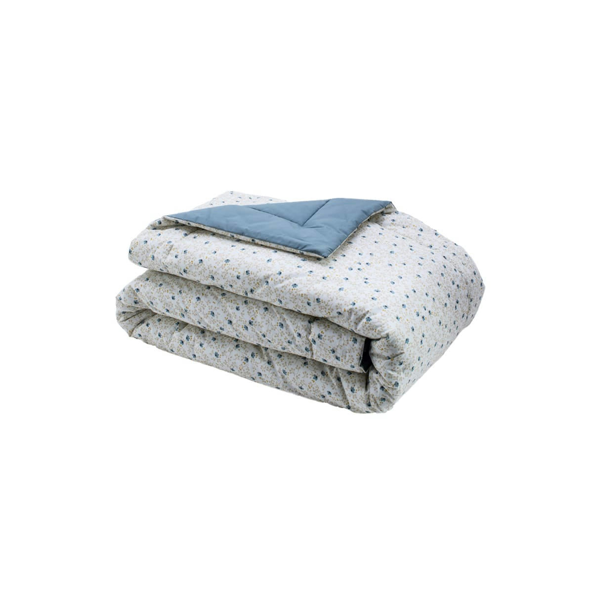 FLEURS DE LIN - Couvre-lit imprimé en percale de coton bleu 130x200