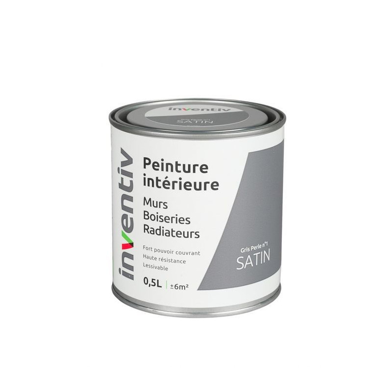 Peinture pour mur boiserie radiateur Gris Perle n°1 satiné 0,5 L INVENTIV