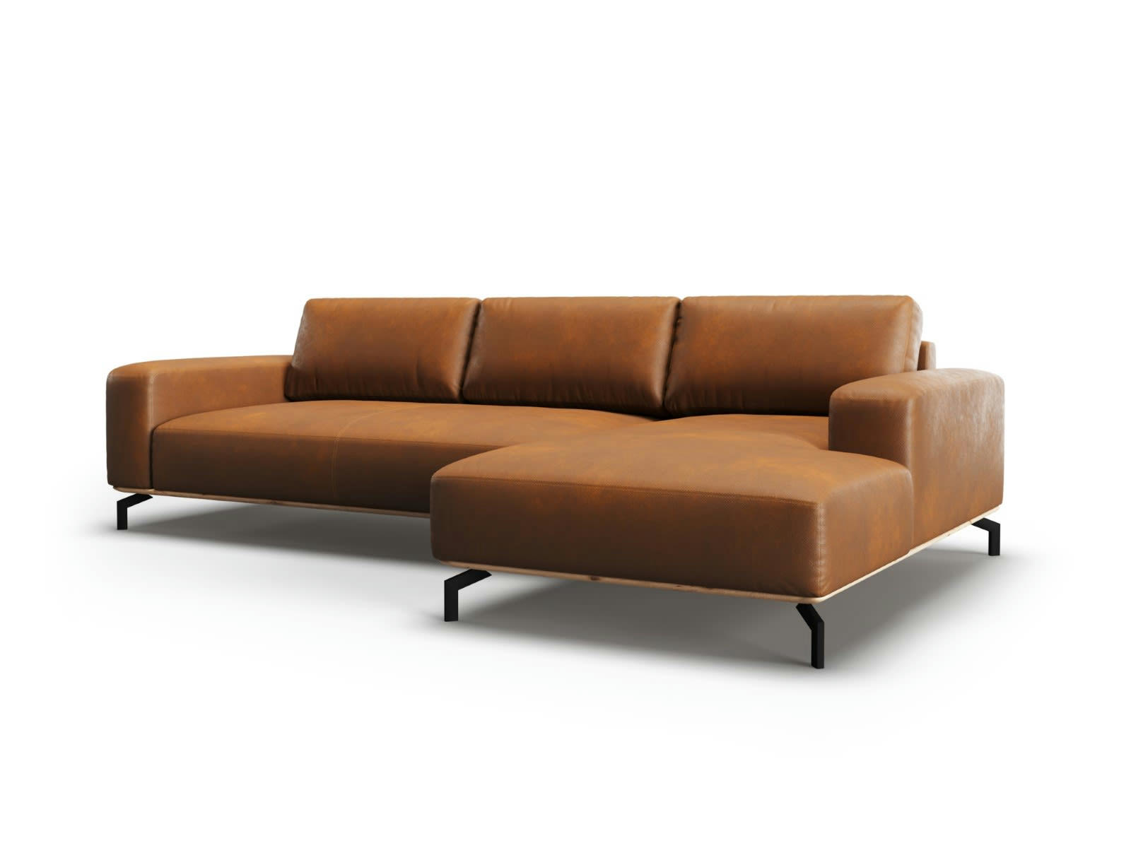 MARC - Canapé D'Angle Droit 5 places en Cuir Véritable Marron