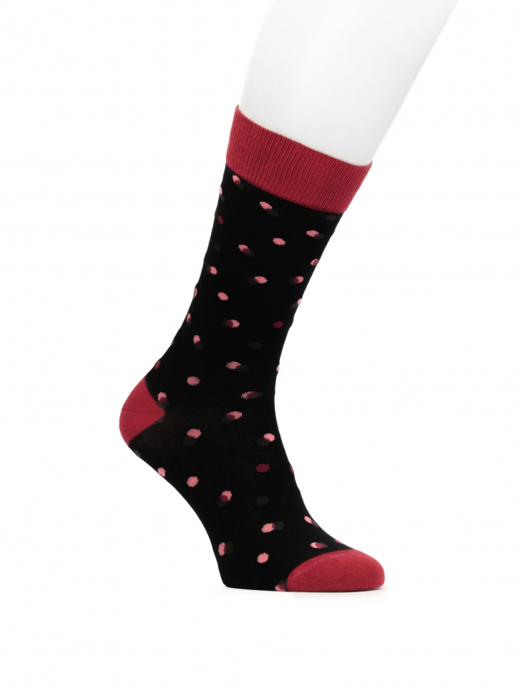Black socks with maroon dots