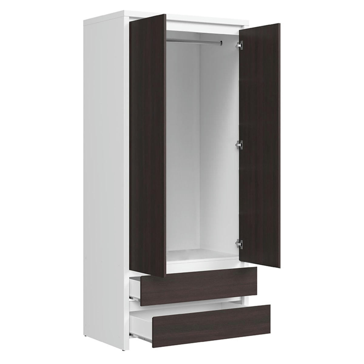 - Armoire 2 portes 2 tiroirs panneaux agglomérés blanc et naturel foncé