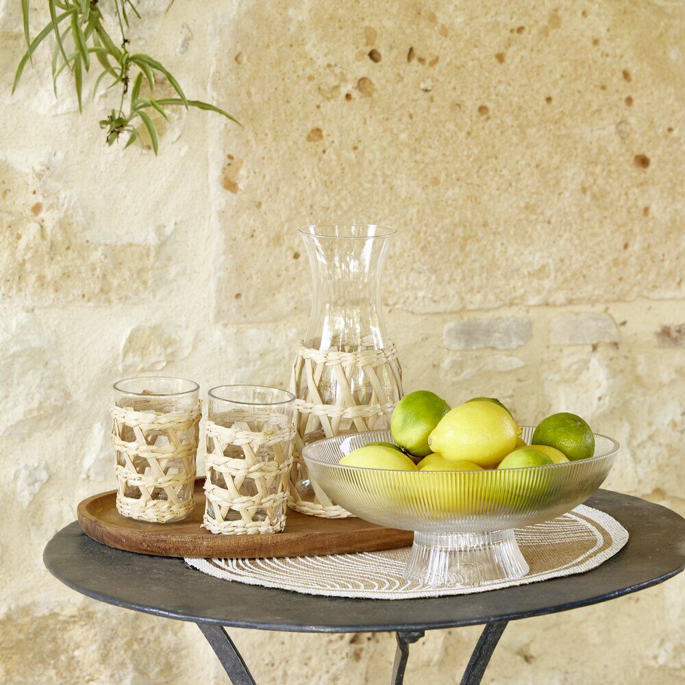Saladier en verre strié transparent avec pied Ø26xH11,3cm