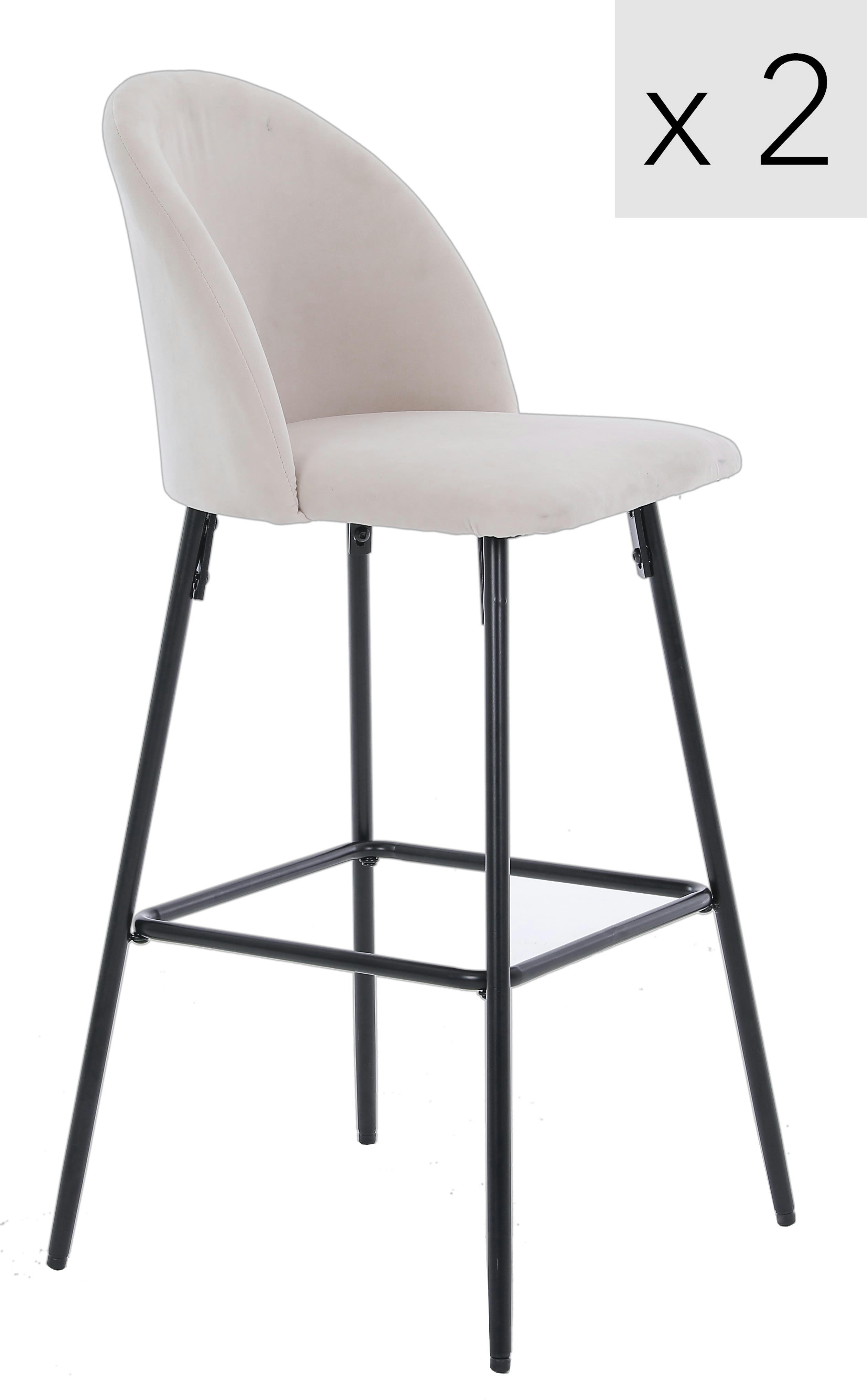 - Lot de 2 tabourets de bar en métal et tissu beige
