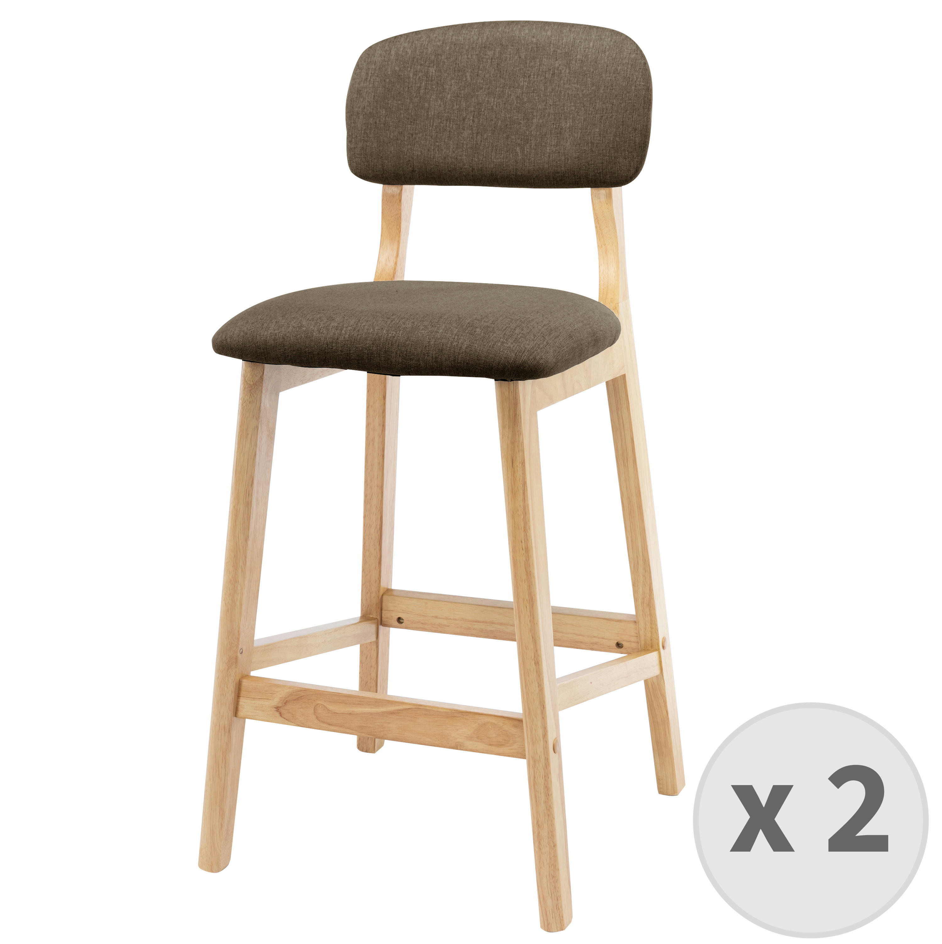 - Tabouret de bar en tissu Taupe et pieds hévéa naturel (x2)