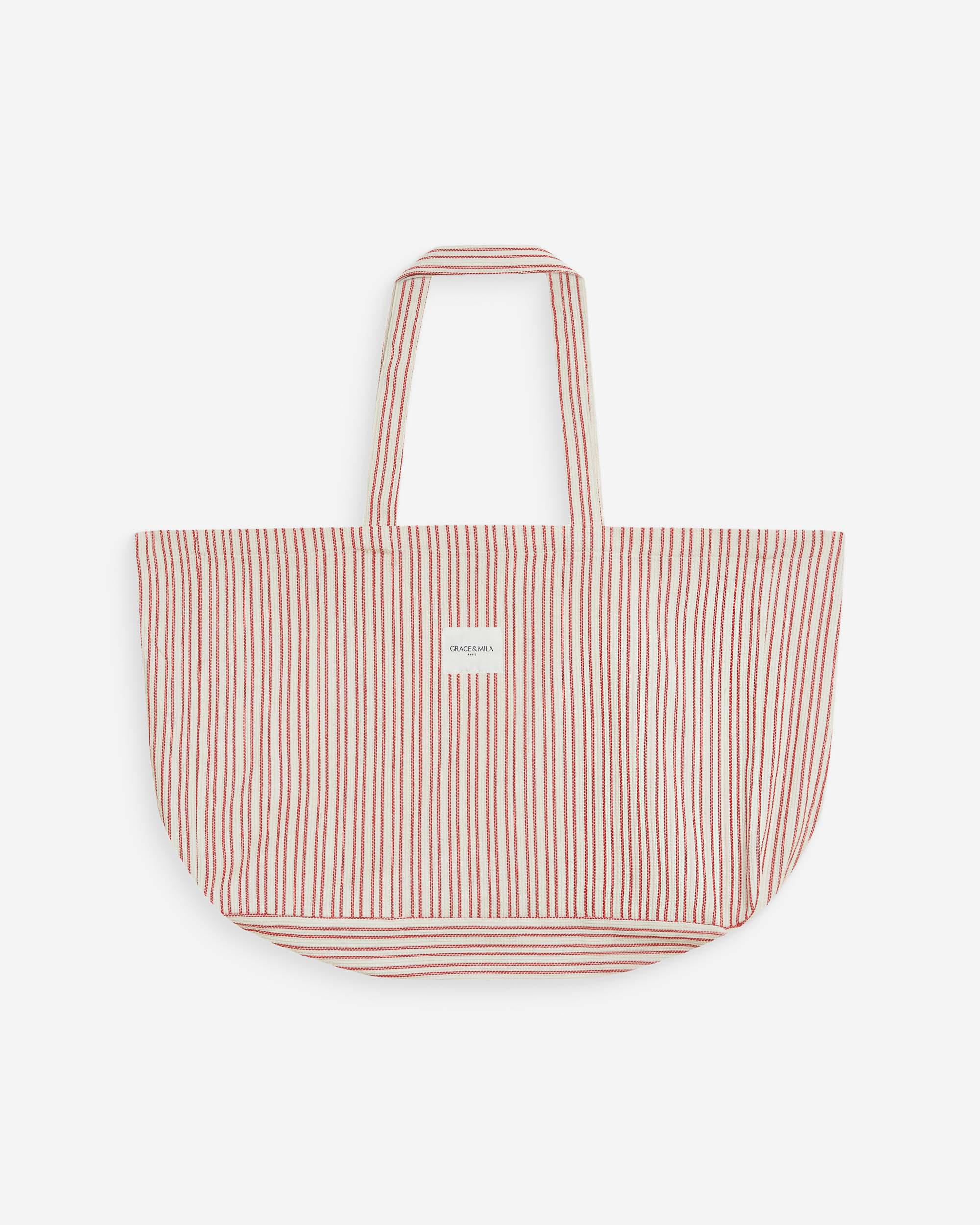 Tote bag large en coton rayé rouge Wanda