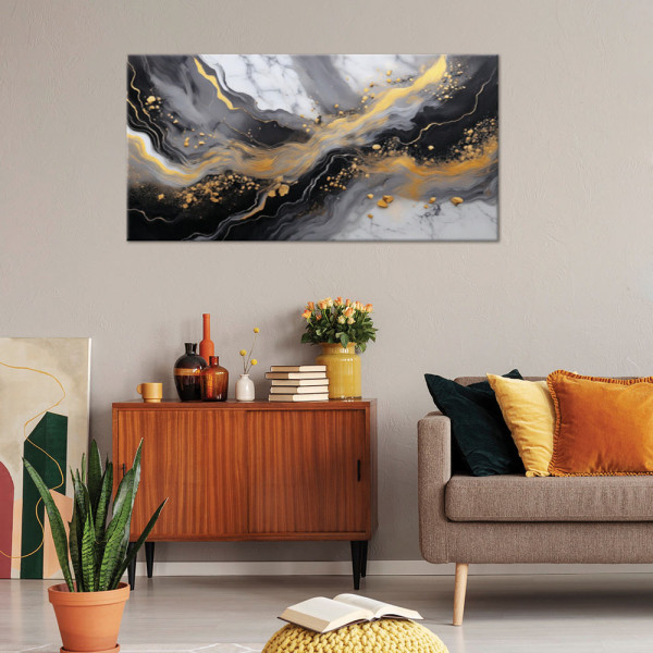 Feeby Obraz na płótnie, Abstrakcja Marmur Złoty Czarny 80x40
