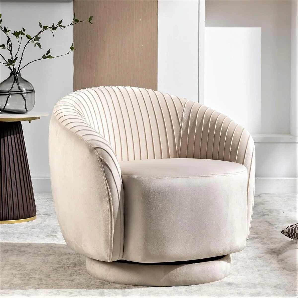 Modern Barrel Swivel Chair with Plush Velvet Upholstery and Smooth 360° Rotation Round Accent One-Seater Sofa