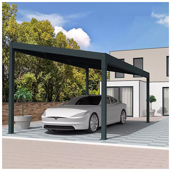 Carport solaire autoporté 1 pente HIVA OA Gris Anthracite 2,441m x 5,926m