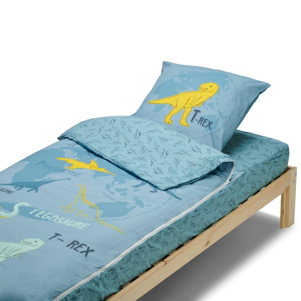 CARADOU RECHANGE - Parure de lit enfant sans couette motif dinosaure t-rex 90x190cm