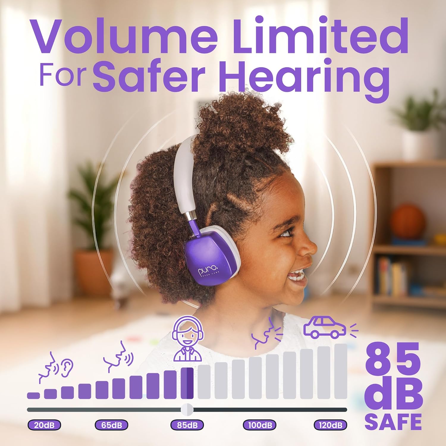 Puro Sound Labs Noise Cancelling Headphones for Kids - 85 dB Volume Limit, Built in Mic, 35-Hour Battery, Lightweight On Ear Design & Comfy Fit, Bluetooth Headphones for Kids – PuroQuiet Plus, Purple