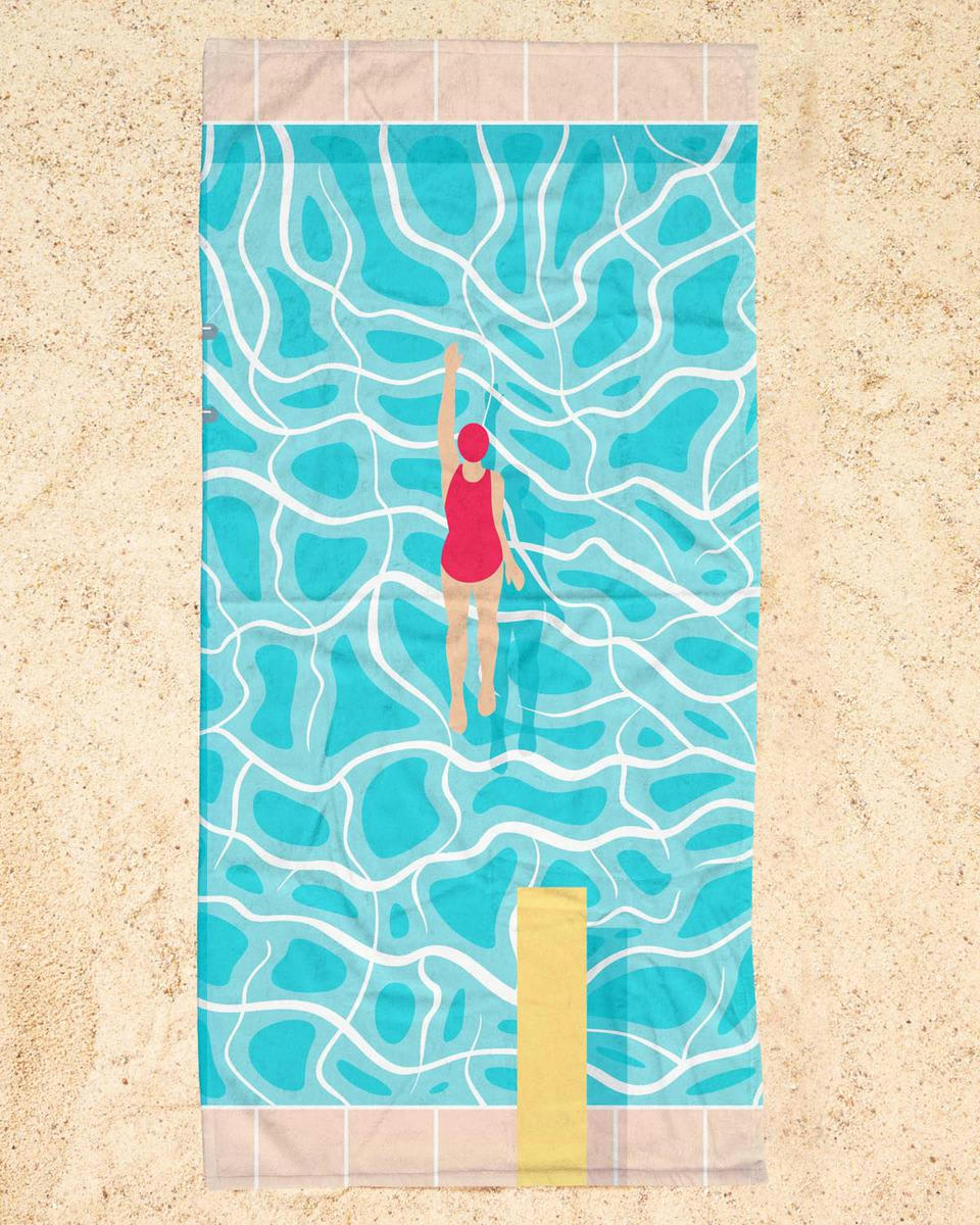 POOL - Serviette de plage en éponge-velours en bleu &  90x180