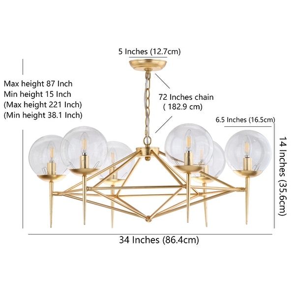 SAFAVIEH Lighting Greyor Adjustable 6-light LED Gold Chandelier - 34" x 34" x 12-84"