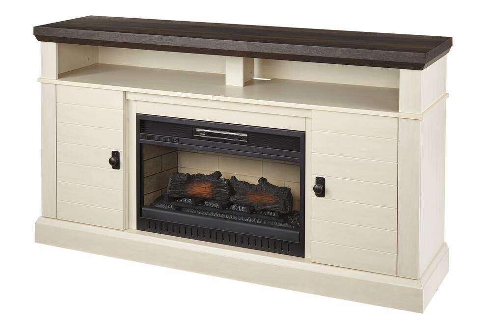 CANVAS Ashcroft Media Console Electric Fireplace TV Stand, 60-in, 1400W, Includes Remote Control, White
