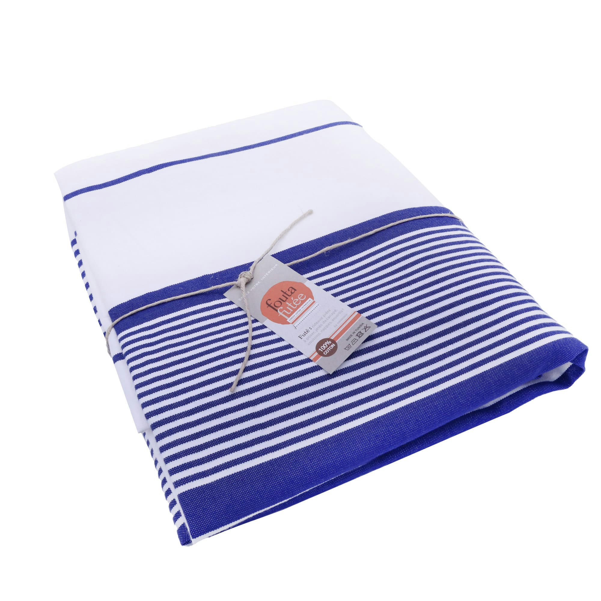 CASABLANCA - Housse de couette coton 220x240 + 2 taies 50x70 blanche et bleue