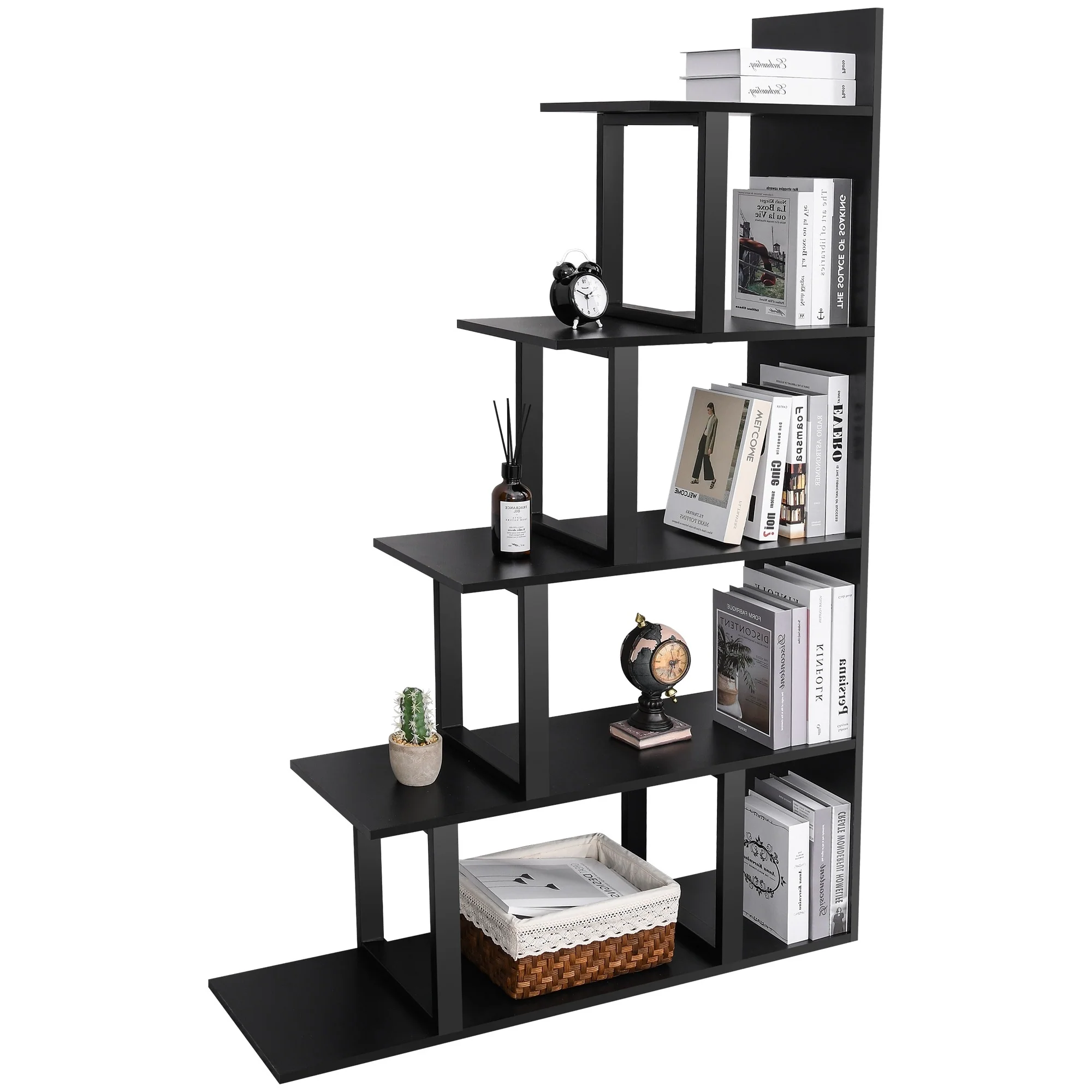 Hayes 5 Tiers Wood Bookshelf Freestanding L-Shape Bookcase Corner Storage Shelf