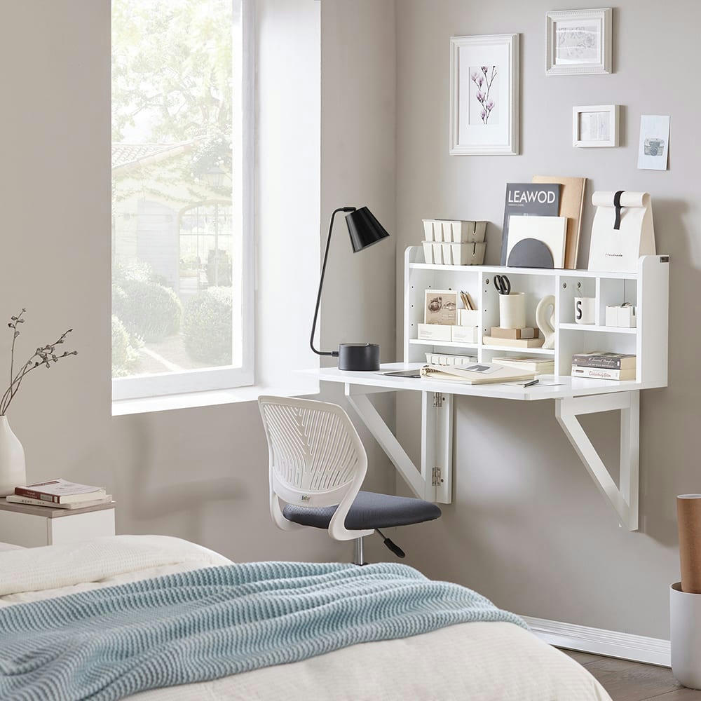 - Table murale rabattable effet bois blanc