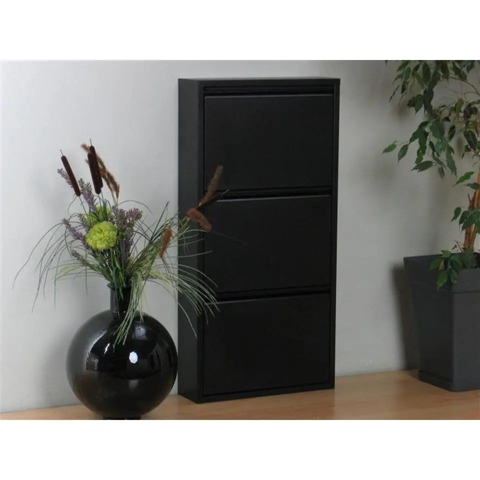 Hioshop Pisa schoenenkast zwart metaal met 3 vakken