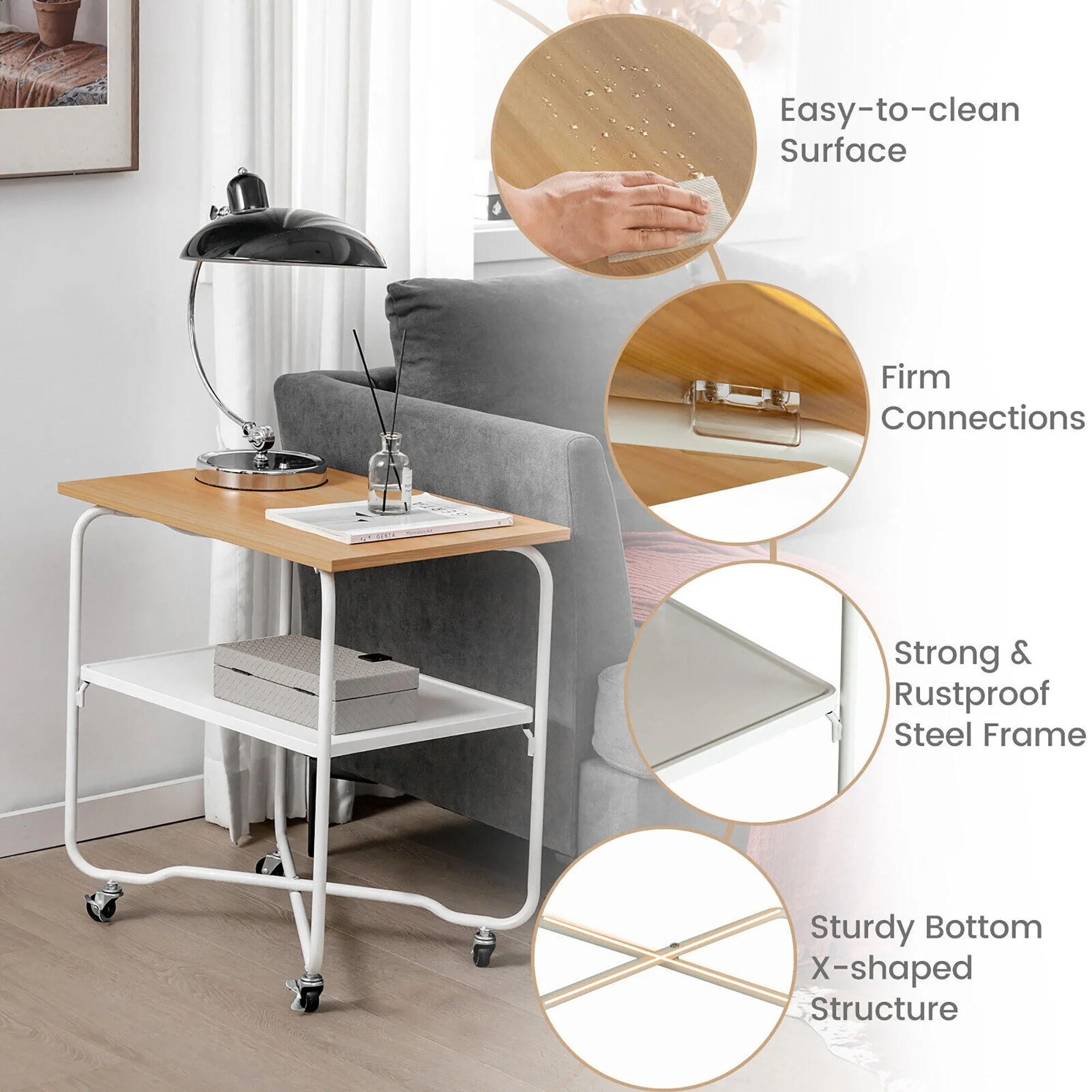 Gymax 2-Tier Folding Rolling Cart Kitchen Utility Cart Tool-Free