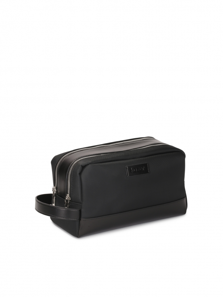 Black two-compartment cosmetic bag