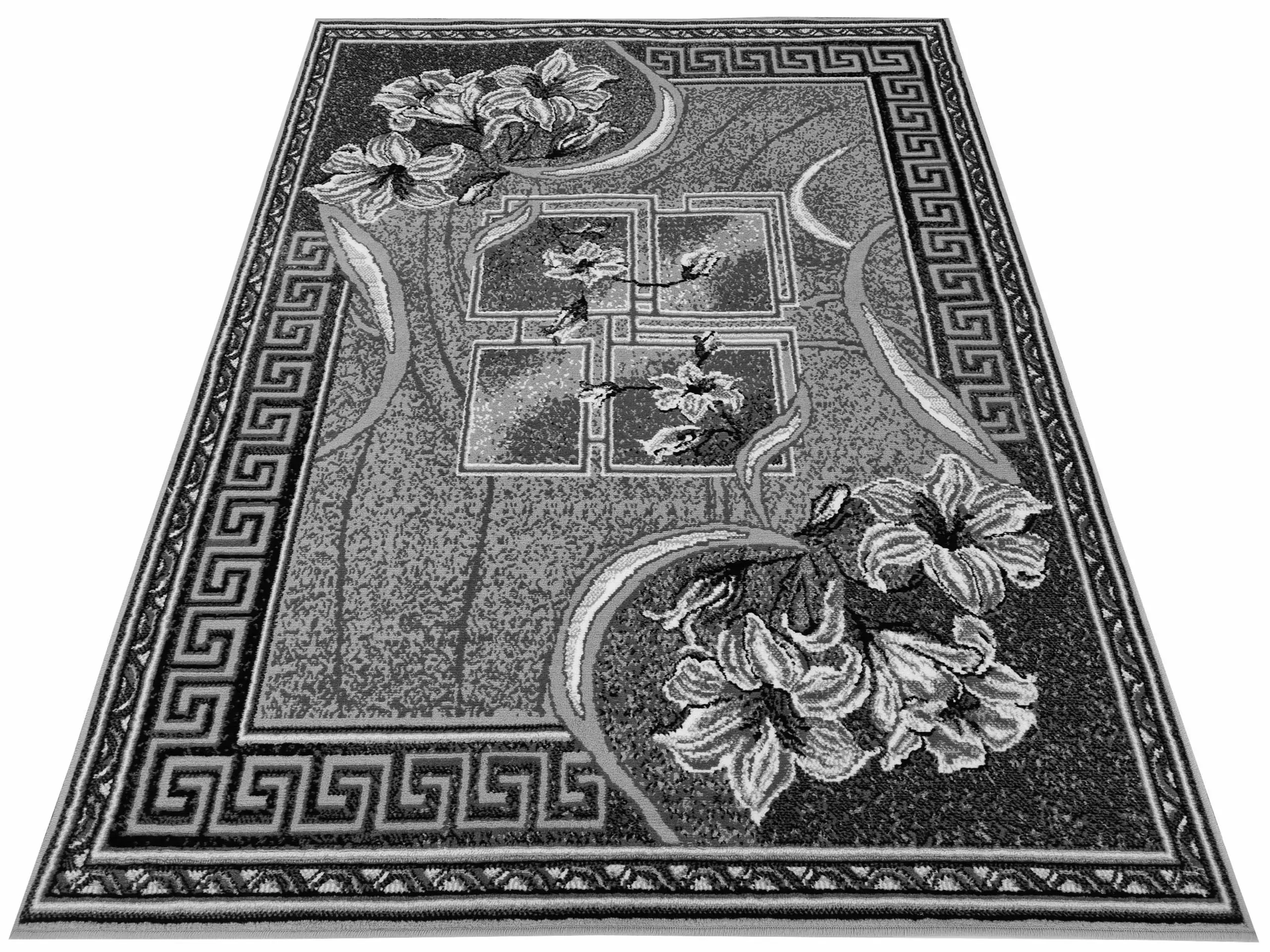 Dywan klasyczny szary do salonu pokoju 5094 - 70x130 cm - modny solidny