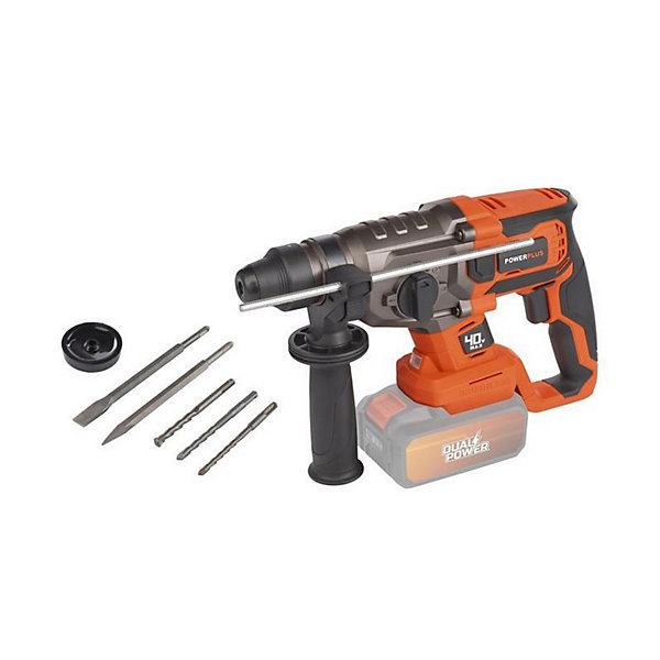 Marteau perforateur sans fil 40V 5J SDS-Plus BRUSHLESS   5 accessoires - DUAL POWER POWDP15680 - Livré sans batterie ni chargeu