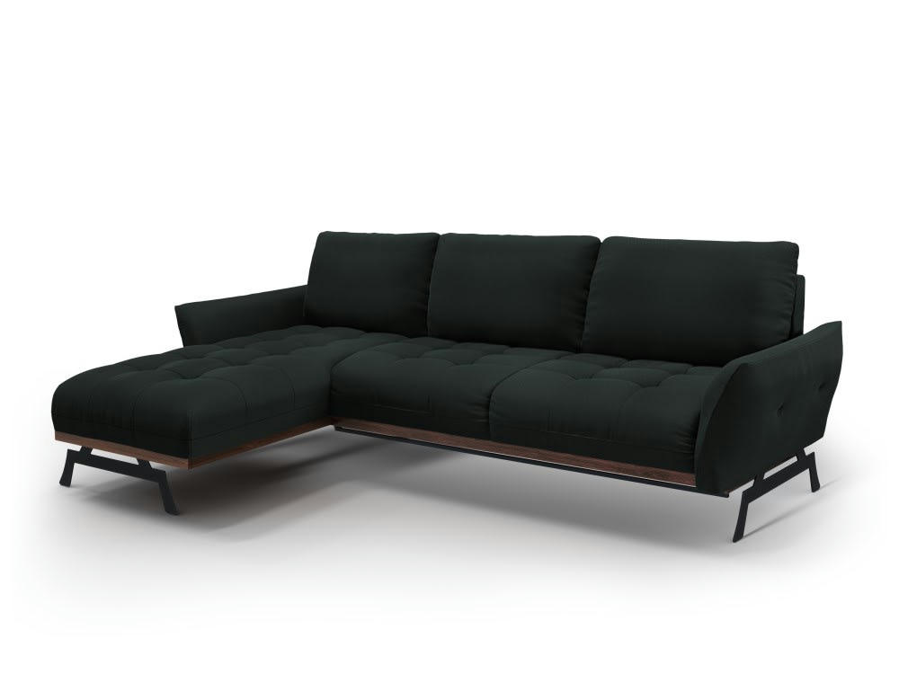 OLIVIER - Canapé d'angle 4 places en tissu structuré noir