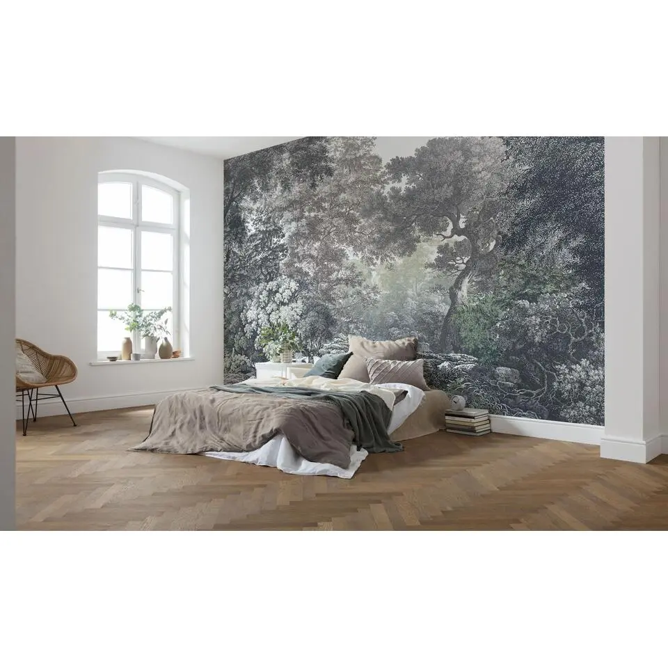 Sanders & Sanders fotobehang sprookjesbos grijs en groen - 400 x 280 cm