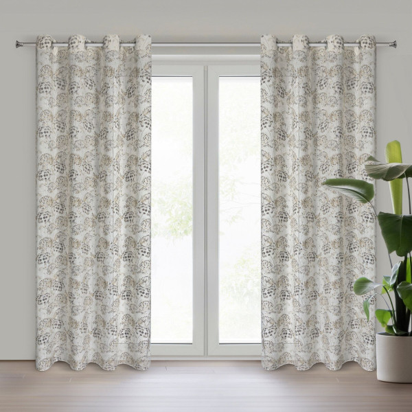 Zasłona na przelotkach z lnem motyw botaniczny MIRA 140X250 naturalna