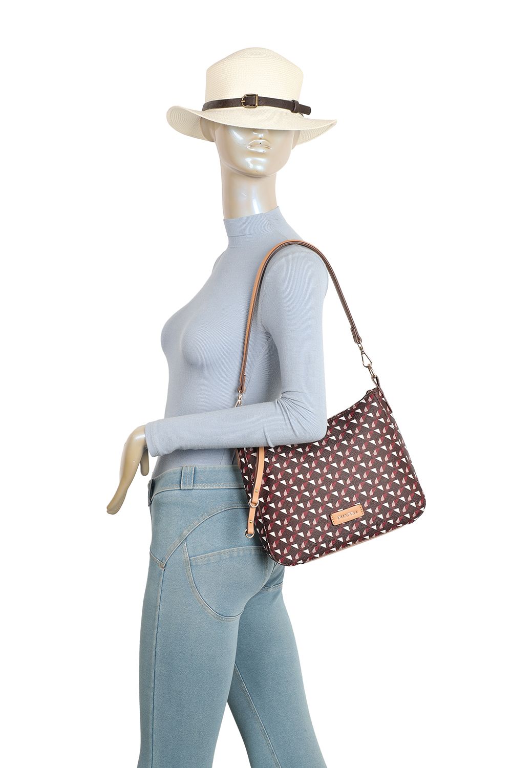Fontanella Fashion Tessura Monogram PU Leather Top-Handle Hobo Bag With An Removable Strap