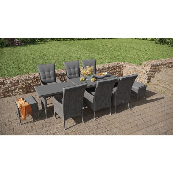 Diningset »Louanne«, 8 Sitzplätze, Stahl/Polyrattan, inkl. Auflagen