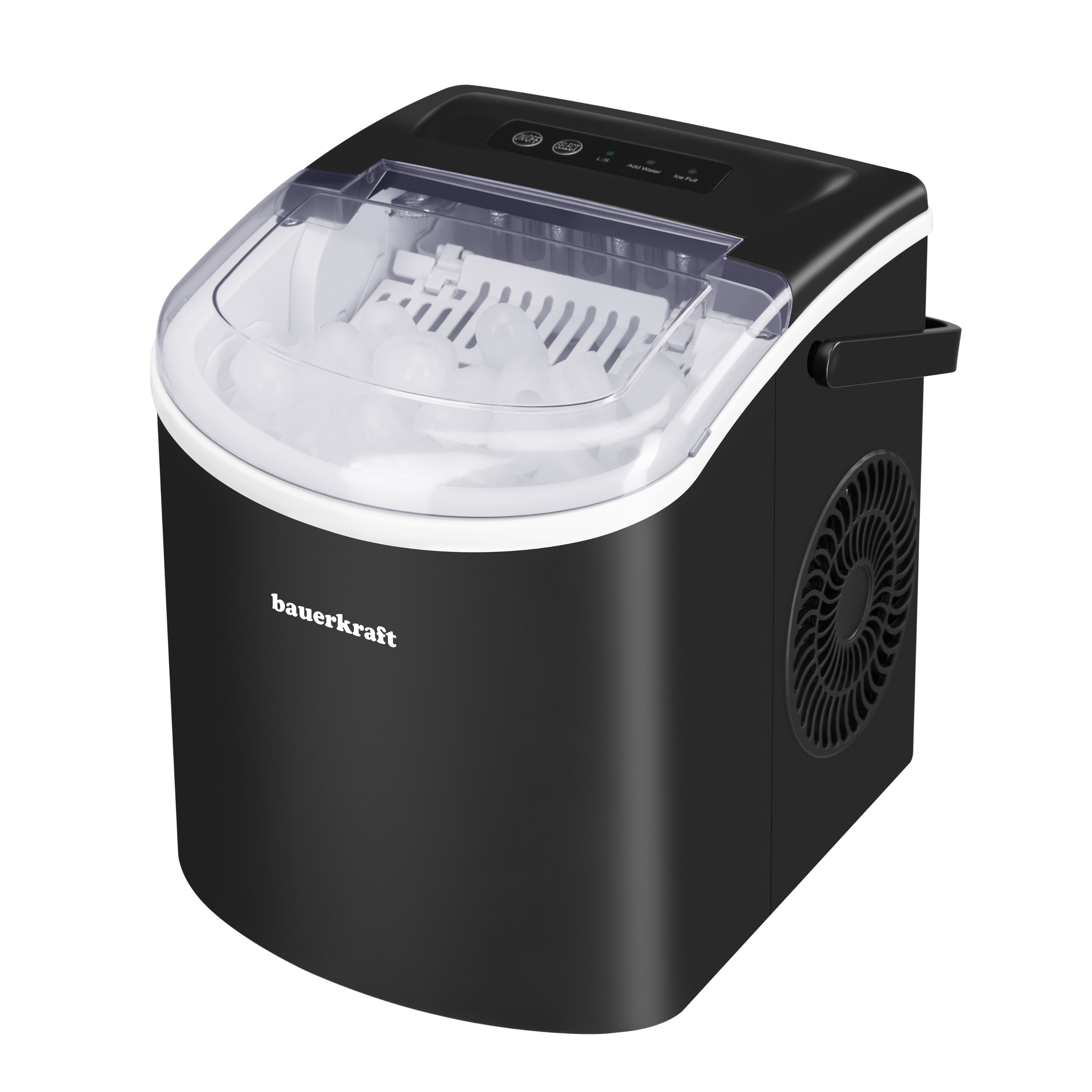 Automatyczna cicha wydajna kostkarka do lodu Bauerkraft 12kg/24h czarny
