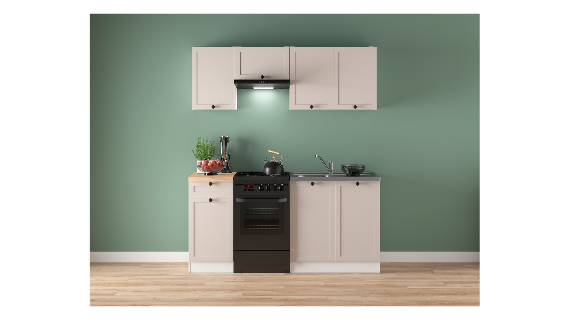 Komplet kuchenny Junona Line 170 cm biały/uni kaszmir z blatem