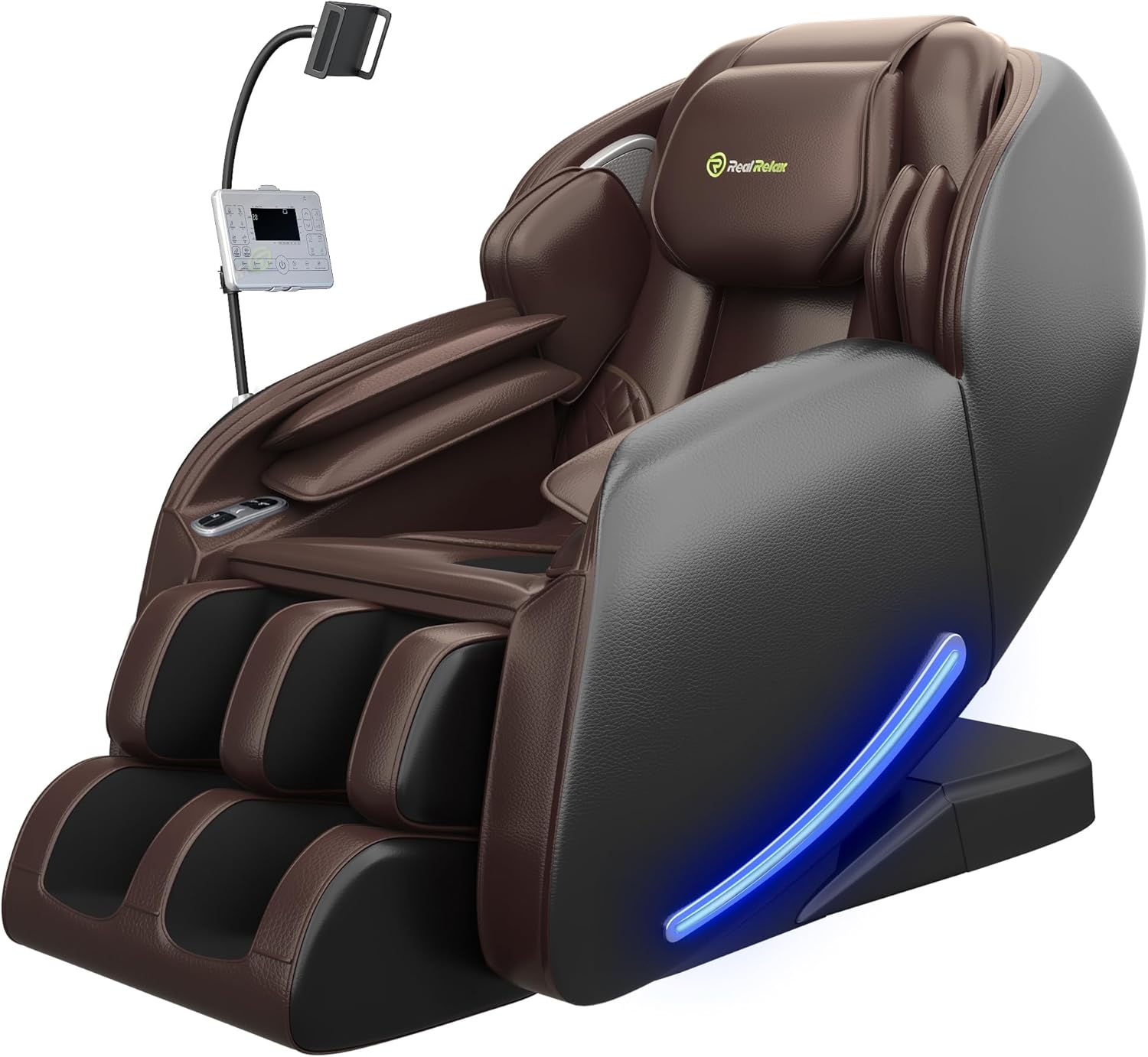 Real Relax Massage Chair Full Body with Unique Phone Controller,Heart and Blood Measurement, Zero Gravity 3D SL-Track Recliner with APP Control, Child Lock,Pause Button, Back Pad, Favor-06, Dark Brown