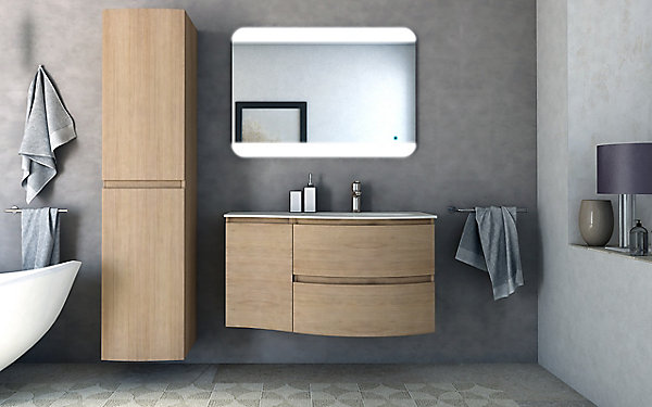 Colonne de salle de bain aspect bois naturel Vague 40 cm