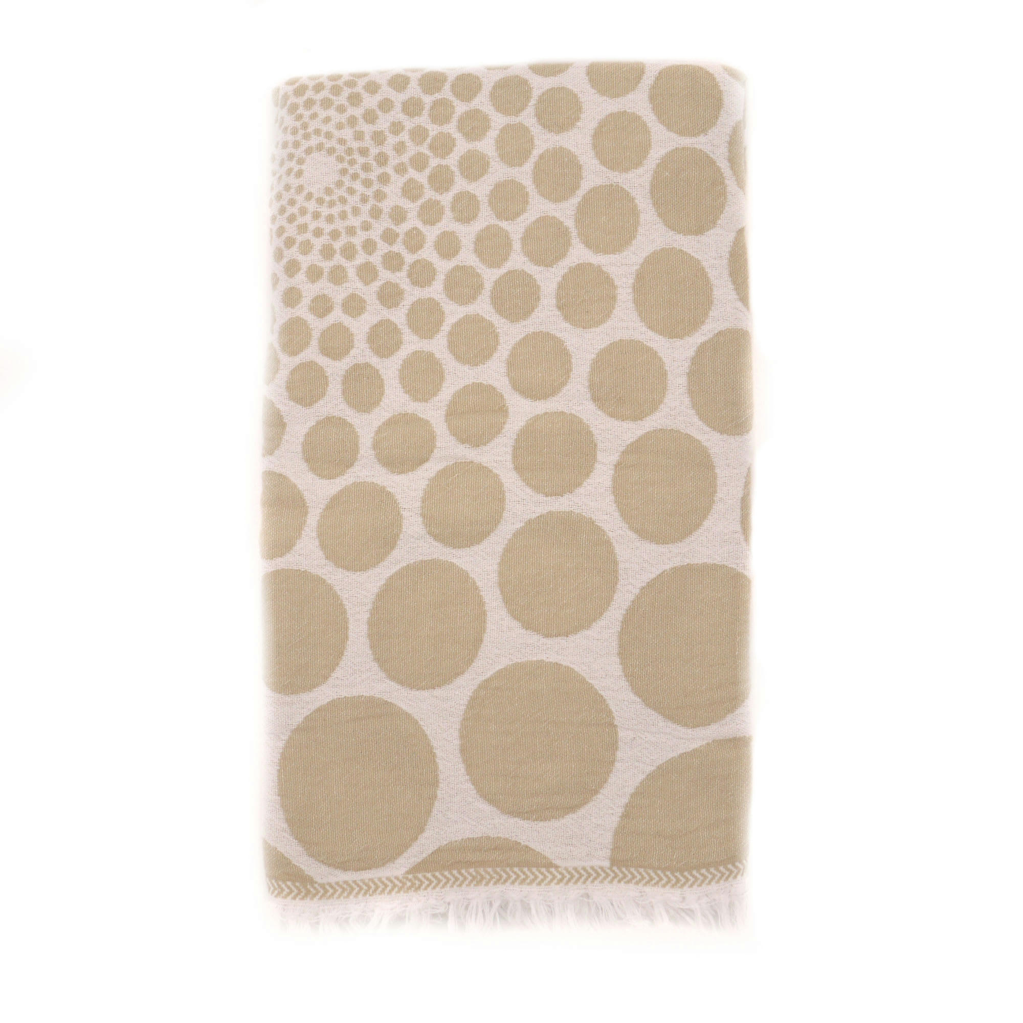 - Fouta pois en coton avec franges beige 95x170cm