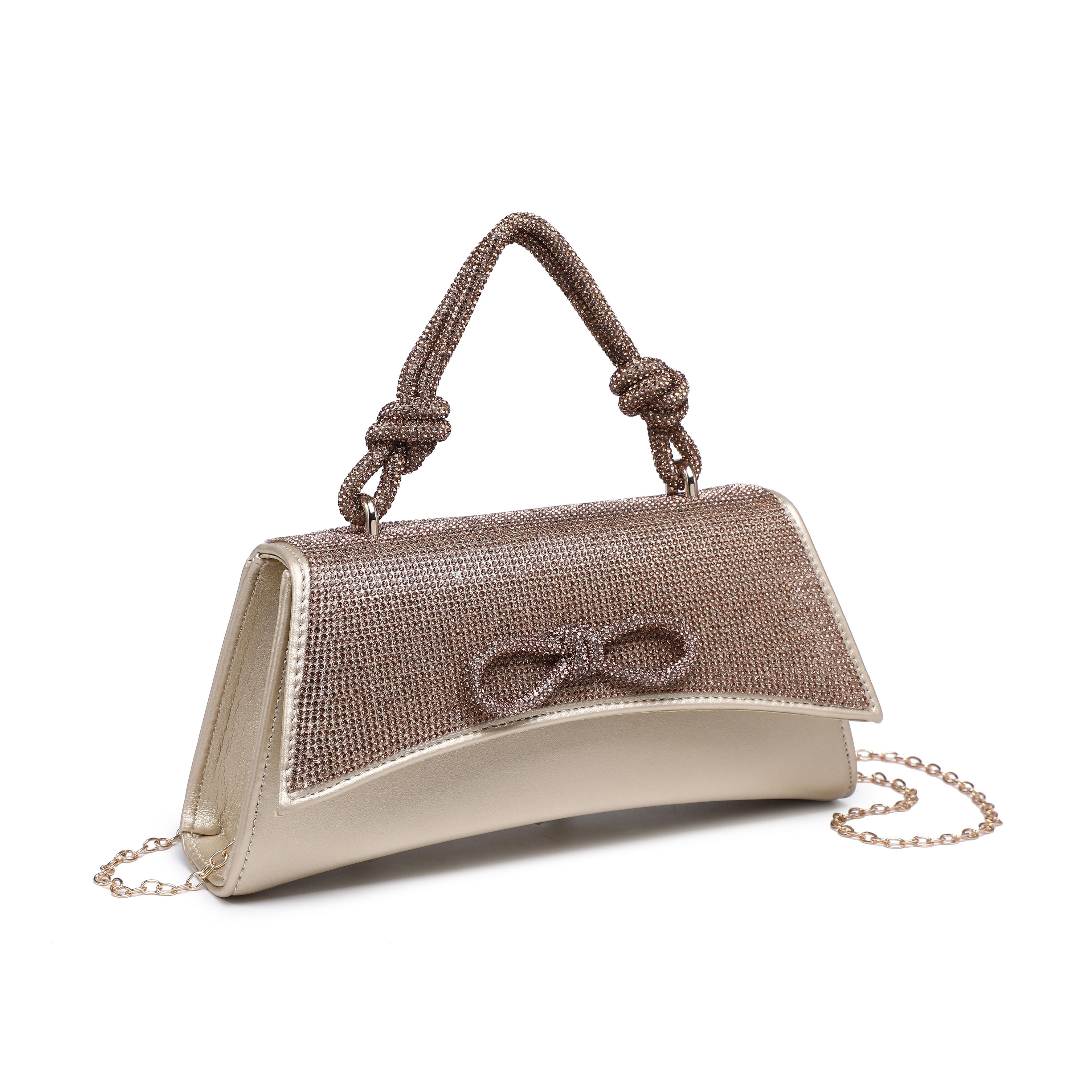 JFY Unique Shape PU Clutch With Diamantes Adorned Flap
