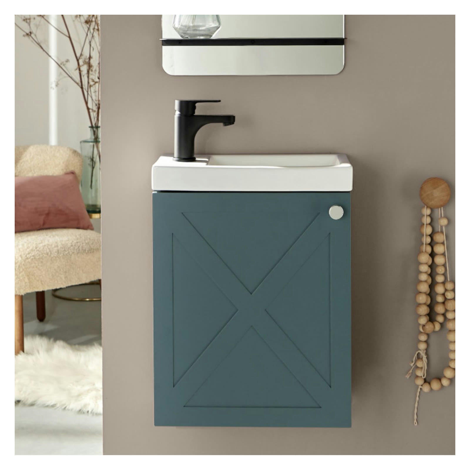 AVA - Meuble lave-mains  vert de gris + robinet noir