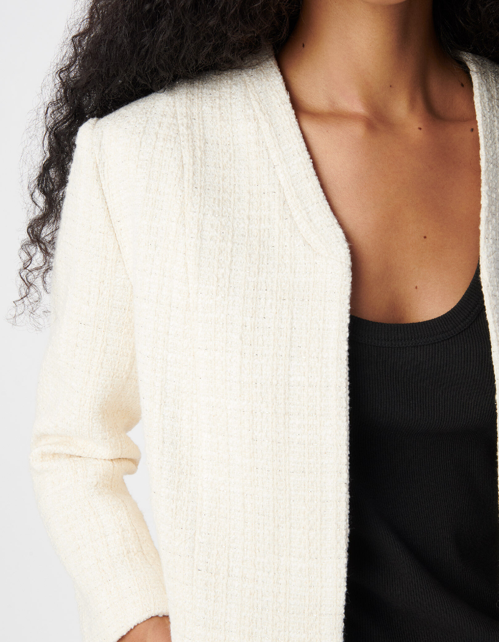 Veste boléro blanche effet tweed manches 7/8e Femme