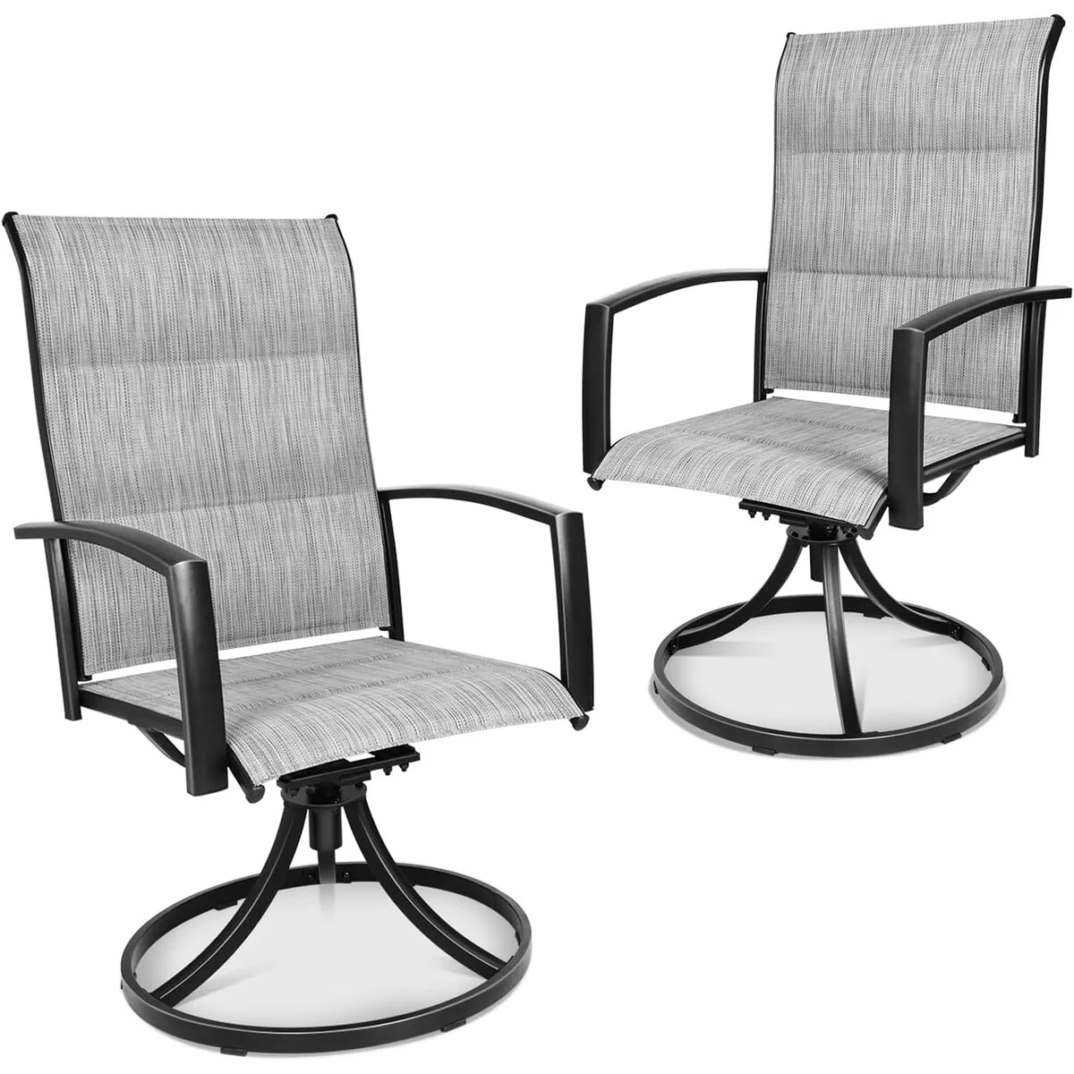 Outdoor Patio Metal Swivel Dining Chairs with Textilene Padded Fabric Set of 2