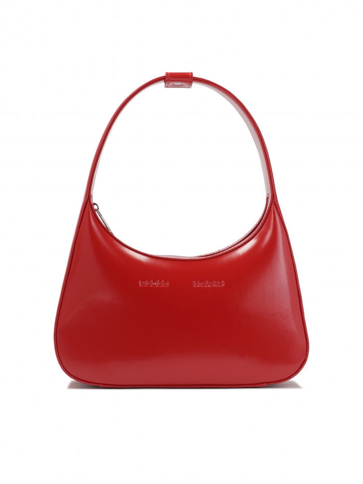 Red handbag with hand grip