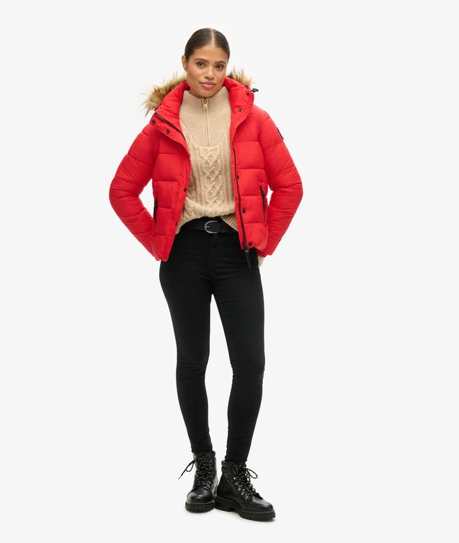 Faux Fur Short Hooded Puffer Jacket