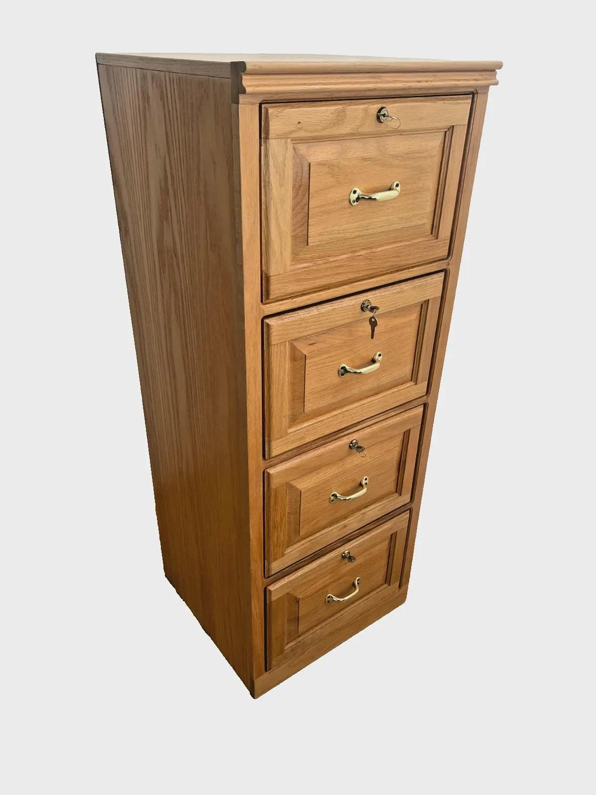 Gorgeous Vintage File Cabinet Blonde Oak Four Locking Drawers, Keys, Legal Size