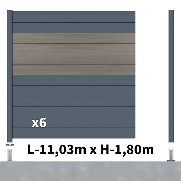 Kit clôture aluminium poteau sur platines - BAHIA &CRUZ Argent H-1,8m