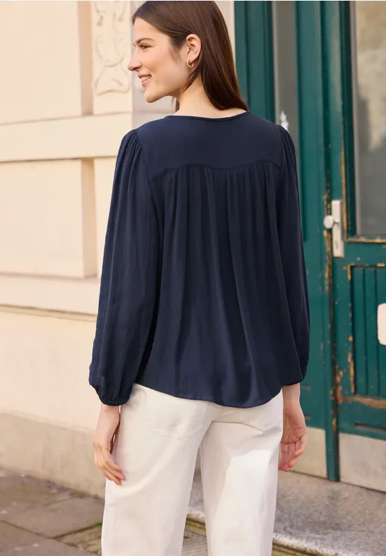 3/4-Arm Bluse mit Rundhals und Knöpfen