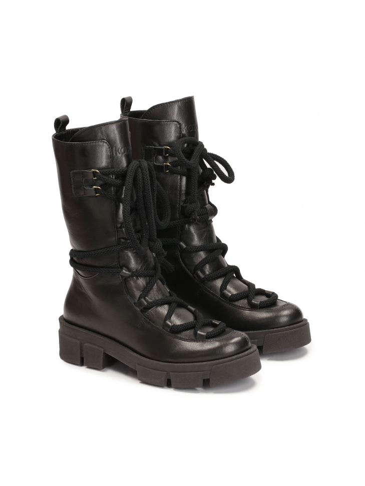 High laced leather boots