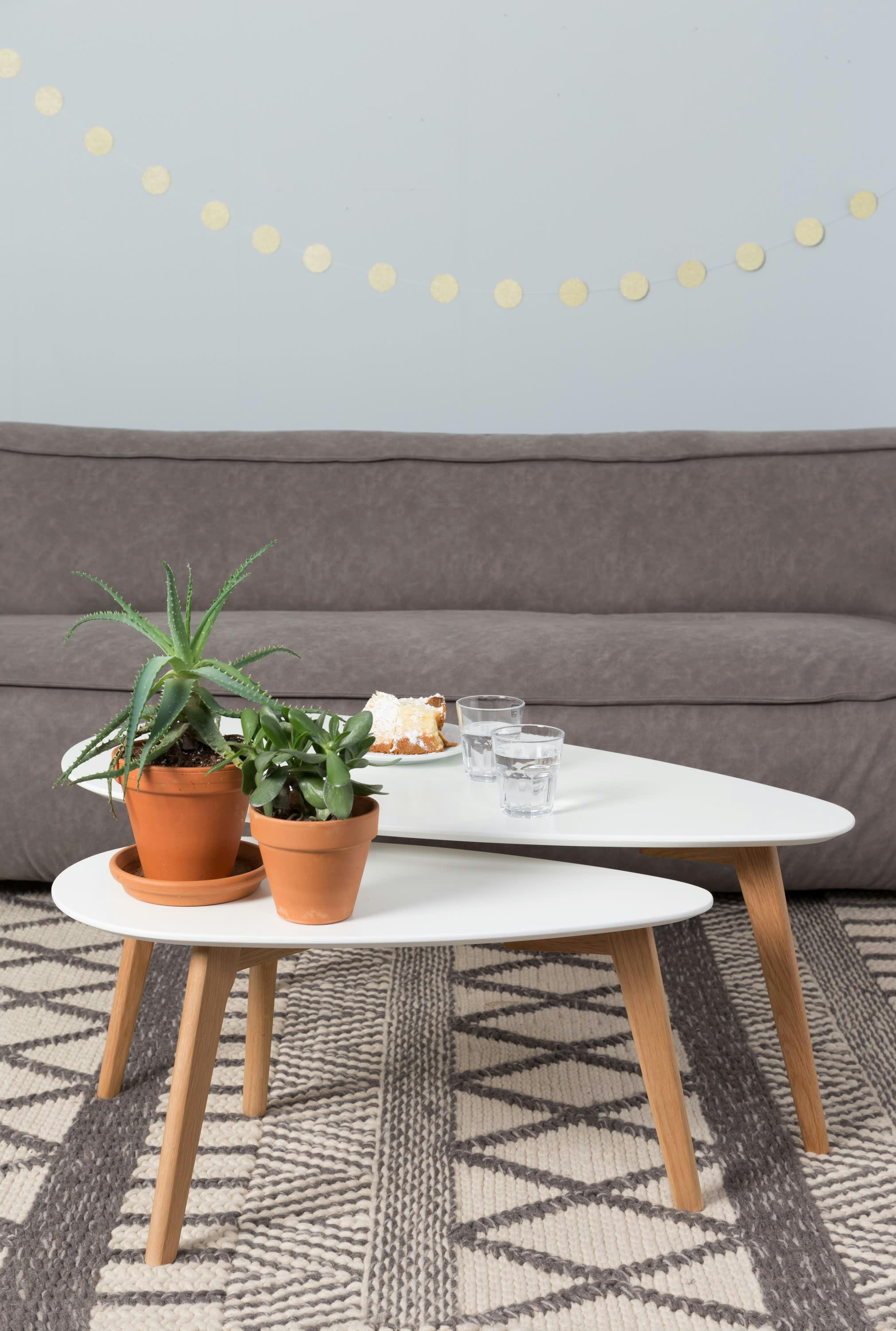 DROP - Set de 2 tables d'appoint en bois blanc